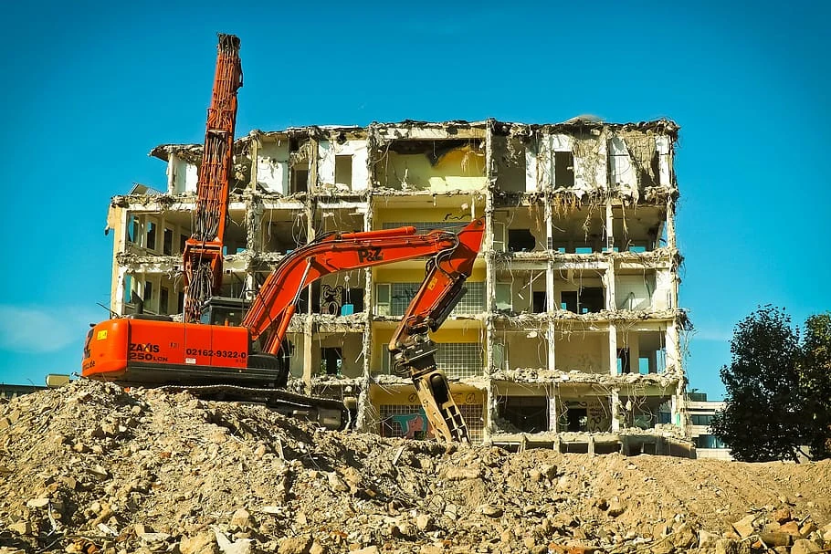 Heavy equipment operating on a demolition project